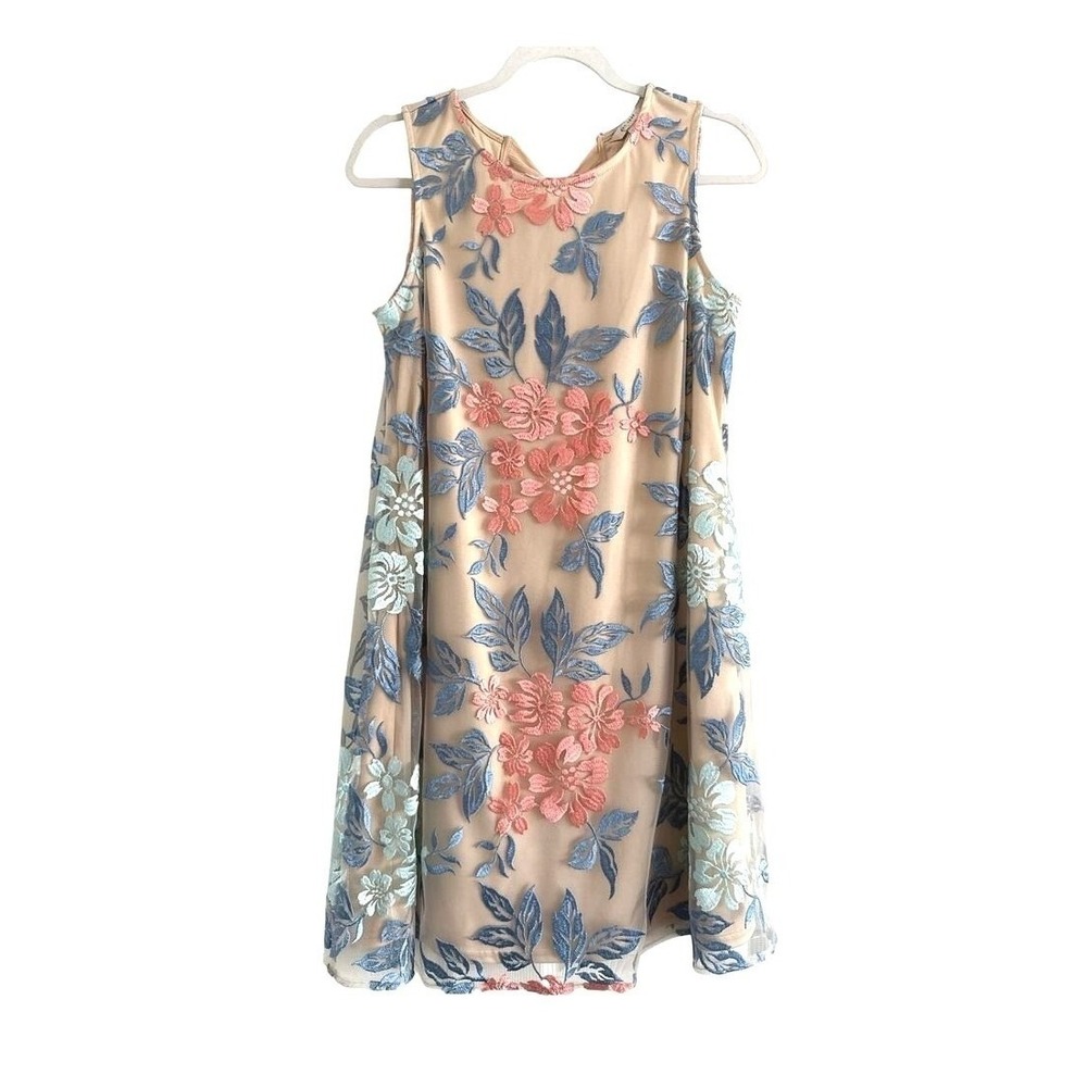 Womens Floral Embroidered Mesh Overlay Dress Tie Back Softgirl Wedding Guest S